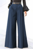 Casual Solid Pocket Fold Without Belt High Waist Wide Leg Solid Color Bottoms(No Belt)