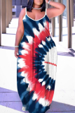 Blue Red Graphic Print Sleeveless Backless Spaghetti Strap Floor Length Casual Outing Vacation Straight Loose Maxi Slip Dress