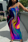 Black Graphic Print Sleeveless Backless Spaghetti Strap Casual Outing Vacation Bodycon Maxi Slip Dress