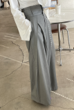 Grey Casual Office Wear Pocket Loose High Waist Wide Leg Bottoms Pants