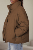 Brown Casual Pocket Patchwork Zipper Stand Collar Coats Down Jacket