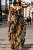 Light Purple Graphic Print Sleeveless Backless Spaghetti Strap Floor Length Casual Outing Vacation Straight Loose Maxi Slip Dress