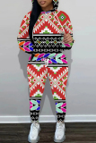 Ginger Casual Print Hooded Long Sleeve Tops and Pants Two Pieces Sets Sportswear Sweatsuits