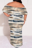 Light Green Floral Striped Print Off Shoulder Ruffle Sleeve Casual Outing Plus Size Vacation Loose Fit Maxi Dresses