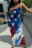 Black Graphic Print Sleeveless Backless Spaghetti Strap Casual Outing Vacation Bodycon Maxi Slip Dress