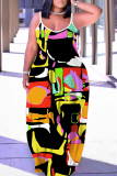 Blue Red Graphic Print Sleeveless Backless Spaghetti Strap Floor Length Casual Outing Vacation Straight Loose Maxi Slip Dress