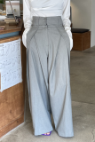 Grey Casual Office Wear Pocket Loose High Waist Wide Leg Bottoms Pants