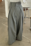 Grey Casual Office Wear Pocket Loose High Waist Wide Leg Bottoms Pants