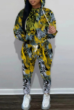 Ginger Casual Print Hooded Long Sleeve Tops and Pants Two Pieces Sets Sportswear Sweatsuits