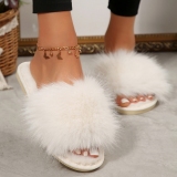 White Casual Patchwork Round Comfortable Shoes Plush Slippers