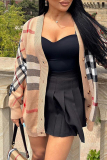 Khaki Casual Plaid Button up Patchwork Long Sleeve V Neck Outerwear Knitted Jacket