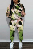 Ginger Casual Print Hooded Long Sleeve Tops and Pants Two Pieces Sets Sportswear Sweatsuits