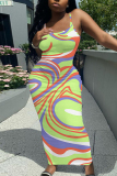 Graphic Print Sleeveless Backless Spaghetti Strap Casual Outing Vacation Bodycon Maxi Dress