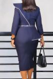 Green Formal 3/4 Sleeve Floral Applique on Chest Belted Waist Formal Office Bodycon Pencil Midi Dress