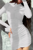 Black Half A Turtleneck Long Sleeve Ruched Clubwear Night-Out Wrap Mini Dress