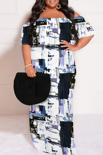 Light Green Floral Striped Print Off Shoulder Ruffle Sleeve Casual Outing Plus Size Vacation Loose Fit Maxi Dresses