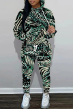 Ginger Casual Print Hooded Long Sleeve Tops and Pants Two Pieces Sets Sportswear Sweatsuits