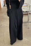 Grey Casual Office Wear Pocket Loose High Waist Wide Leg Bottoms Pants