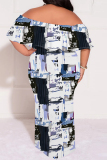 Light Green Floral Striped Print Off Shoulder Ruffle Sleeve Casual Outing Plus Size Vacation Loose Fit Maxi Dresses