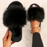 White Casual Patchwork Round Comfortable Shoes Plush Slippers