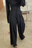 Grey Casual Office Wear Pocket Loose High Waist Wide Leg Bottoms Pants