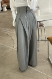 Grey Casual Office Wear Pocket Loose High Waist Wide Leg Bottoms Pants