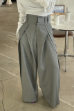 Grey Casual Office Wear Pocket Loose High Waist Wide Leg Bottoms Pants