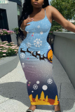 Red Black Santa Claus Christmas Tree Sleeveless Backless Spaghetti Strap Casual Outing Vacation Bodycon Maxi Dress