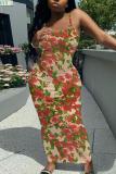 Graphic Print Sleeveless Backless Spaghetti Strap Casual Outing Vacation Bodycon Maxi Dress
