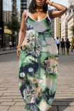 Light Purple Graphic Print Sleeveless Backless Spaghetti Strap Floor Length Casual Outing Vacation Straight Loose Maxi Slip Dress