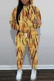 Ginger Casual Print Hooded Long Sleeve Tops and Pants Two Pieces Sets Sportswear Sweatsuits