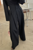 Grey Casual Office Wear Pocket Loose High Waist Wide Leg Bottoms Pants