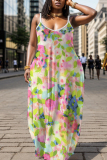 Light Purple Graphic Print Sleeveless Backless Spaghetti Strap Floor Length Casual Outing Vacation Straight Loose Maxi Slip Dress