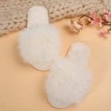 White Casual Patchwork Round Comfortable Shoes Plush Slippers