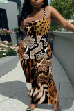 Graphic Print Sleeveless Backless Spaghetti Strap Casual Outing Vacation Bodycon Maxi Dress