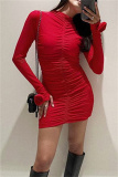 Black Half A Turtleneck Long Sleeve Ruched Clubwear Night-Out Wrap Mini Dress