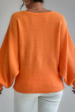 Orange Casual Knitting Loose Geometric Print Round Neck Lantern Sleeve Tops Sweaters