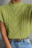 Khaki Casual Knitted Round Neck Short Sleeve Sweaters Tops