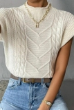 Khaki Casual Knitted Round Neck Short Sleeve Sweaters Tops
