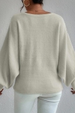Orange Casual Knitting Loose Geometric Print Round Neck Lantern Sleeve Tops Sweaters