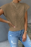 Khaki Casual Knitted Round Neck Short Sleeve Sweaters Tops
