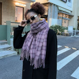 Purple Casual  Imitation Cashmere Plaid Tassel Scarf