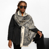 Grey Casual Imitation Cashmere Jacquard Tassel Scarf