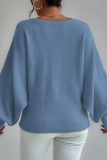 Orange Casual Knitting Loose Geometric Print Round Neck Lantern Sleeve Tops Sweaters