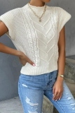 Khaki Casual Knitted Round Neck Short Sleeve Sweaters Tops