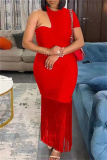 White Single Sleeve O Neck Fringed Hem Bodycon Maxi Dress For Evening Cocktail Party