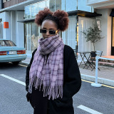 Purple Casual  Imitation Cashmere Plaid Tassel Scarf