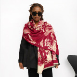 Grey Casual Imitation Cashmere Jacquard Tassel Scarf