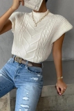 Khaki Casual Knitted Round Neck Short Sleeve Sweaters Tops