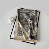 Grey Casual Imitation Cashmere Jacquard Tassel Scarf